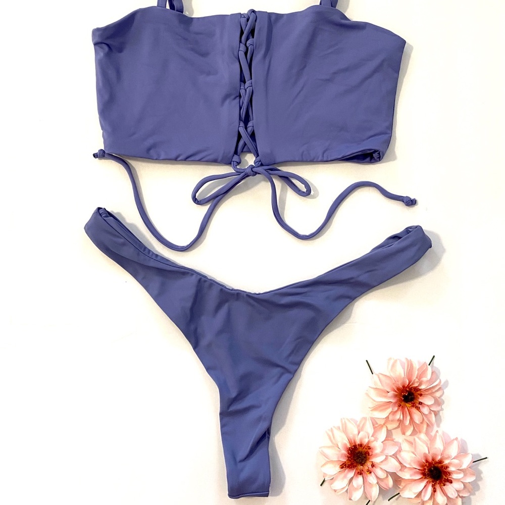 Blue Lace Up Bikini